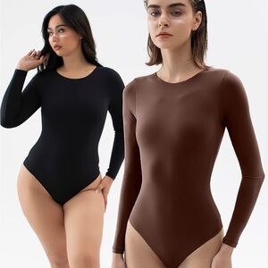 Pumify Women’s Crew Neck Long Sleeve Bodysuit Latte Cloud Collection